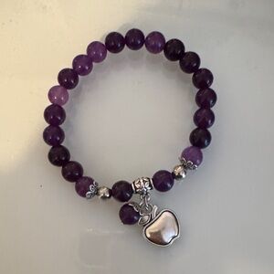 Purple Beaded Bracelet with Silver Apple Charm